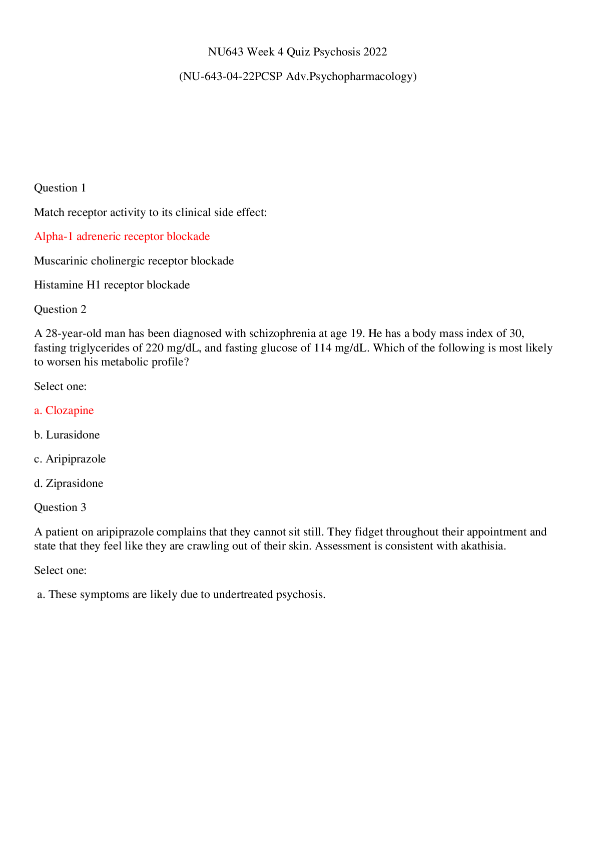 Preview image for NU643 Week 4 Quiz Psychosis (NU-643-04-22PCSP Adv.Psychopharmacology